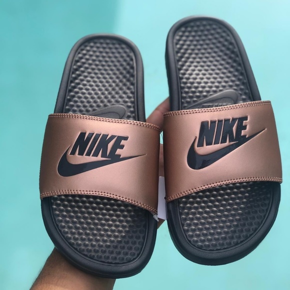bronze nike slides
